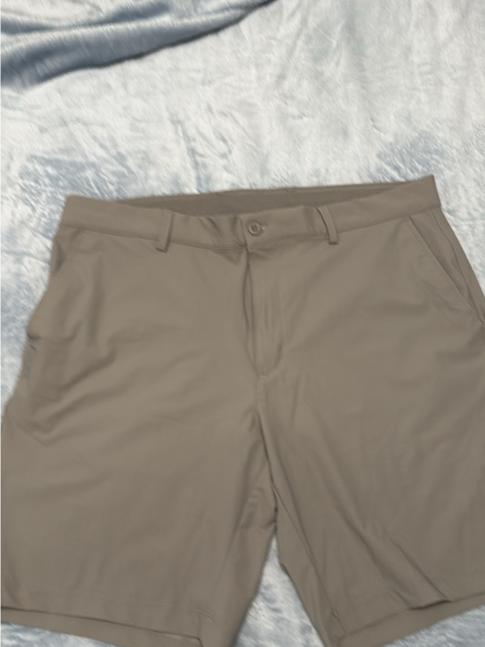 Greg Norman Collection Light Gray Performance Shorts with Multicolor Shark Logo